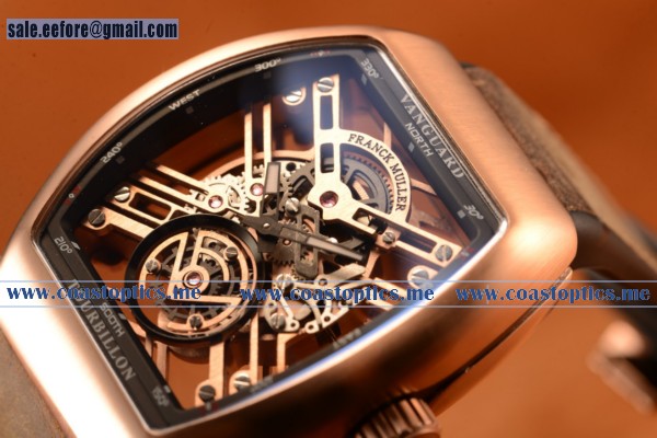 Franck Muller Vanguard Miyota Automatic Copy Tourbillon Rose Gold Case With Skeleton Dial Leather/Rubber Strap